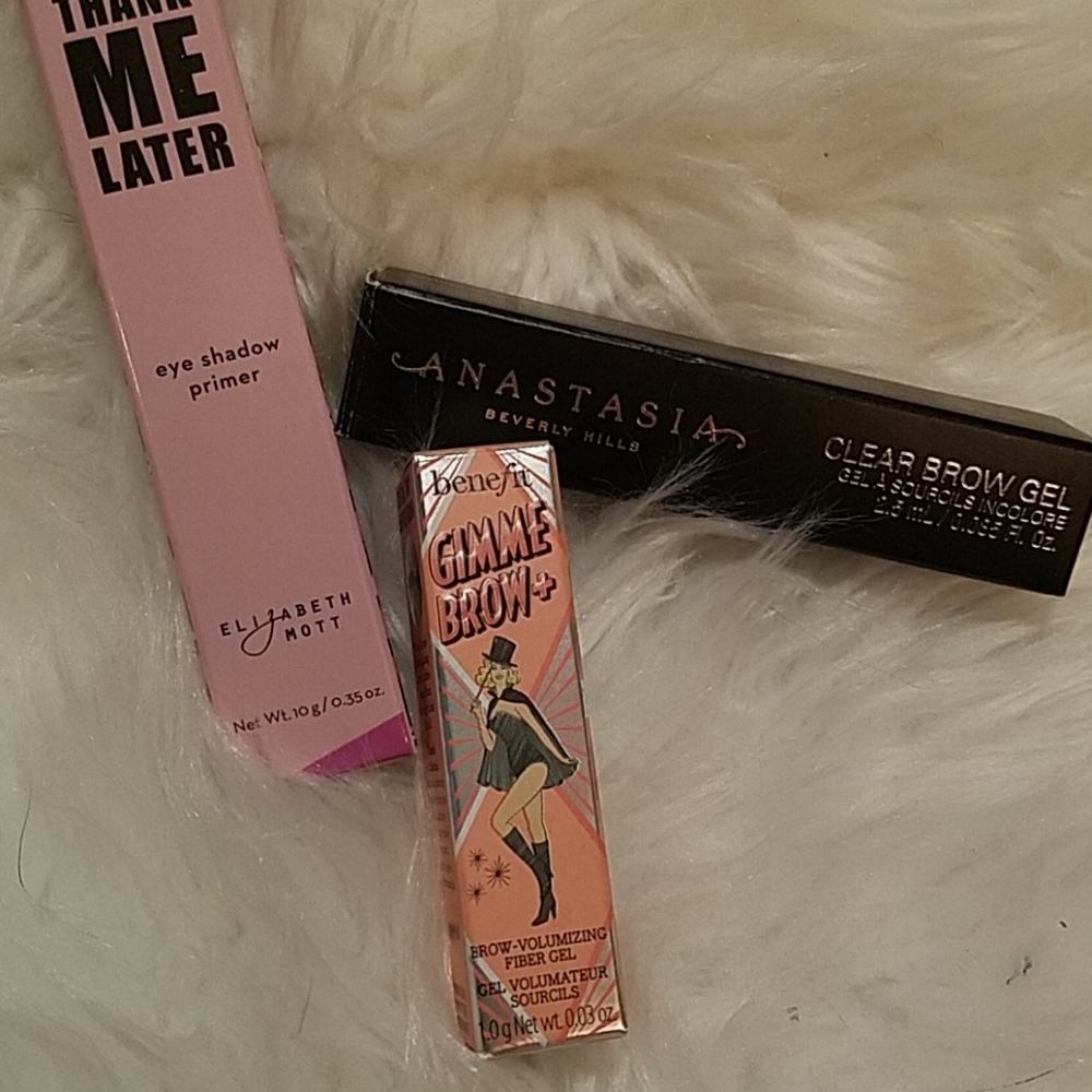 Anastasia, benefit brow gel, and eyelid primer